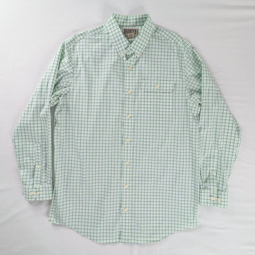 Duluth Trading Co Green White Plaid Button Down Shirt Tall Long